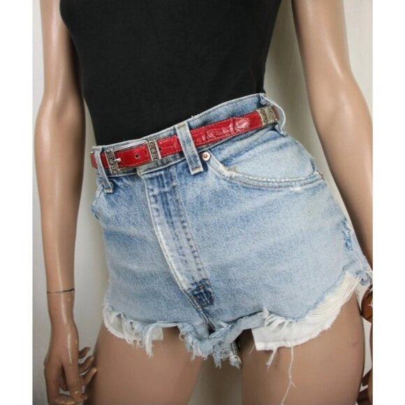 vintage reversible belt women's black and red silver tone Size L/34 - Picture 2 of 13